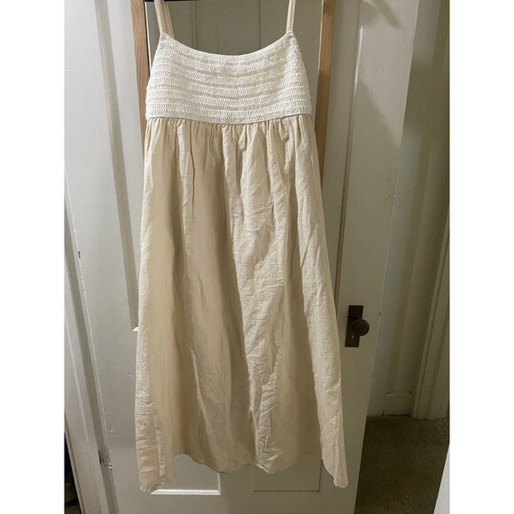 Zara Dresses & Skirts - Zara Boho Crochet Ivory Knit Bodice and Linen Blend Flowy Skirt Size M